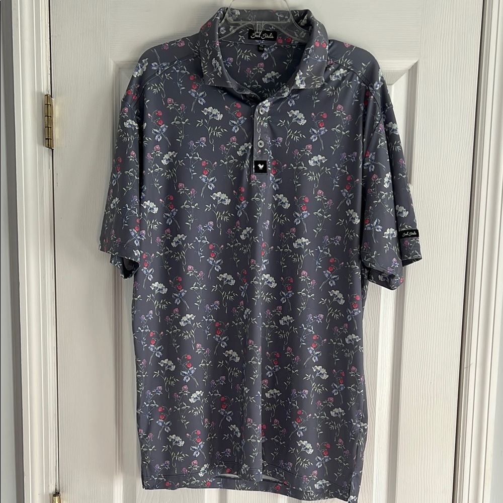Bad Birdie Gray and Red Performance Polo Shirt